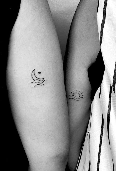 Matching Tattoos For 2 Sisters, Sibling Tattoo For 2 Sisters, Twinning Tattoos For Friends, Twinning Tattoos Sisters, Siblings Tattoo For 2 Sisters, Sisters Tattoo Ideas For 2 Small, Tattoo Ideas Siblings Brother And Sister, Sisters Tattoo Ideas For 2 Sibling, Small Matching Tattoos For Siblings