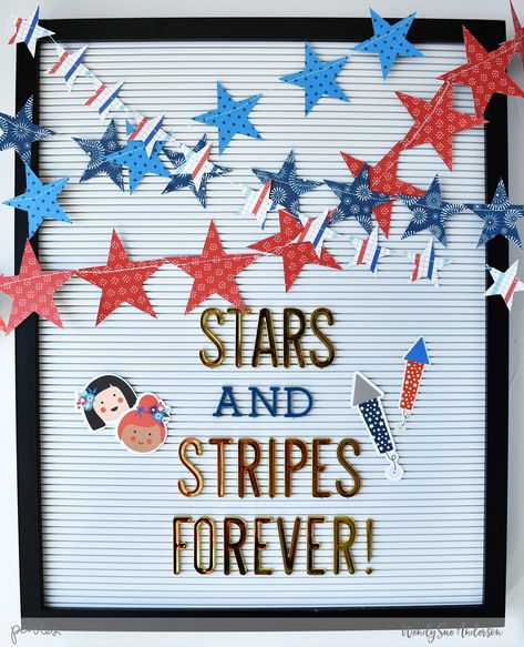 4th of July Patriotic Decorated Letterboard by @WendySueA featuring the "Land That I Love" collection by @PebblesInc. 4 Th Of July Decorations, Happy4th Of July, July Quotes, Board Quotes, Felt Board, July Crafts, Love Me Quotes, Mantle Decor, Founding Fathers