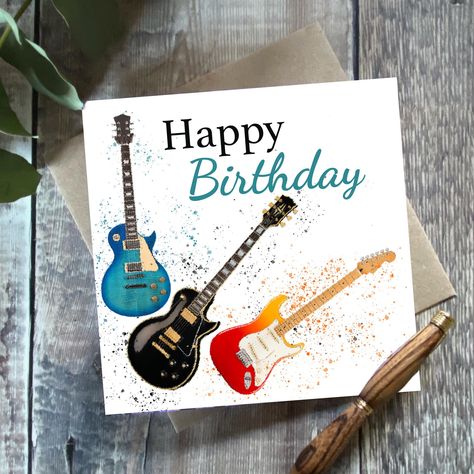 Guitar Happy Birthday greeting card, fun guitar birthday card, great for any guitar lover or player, matching giftwrap also available. The card is blank inside for your own message and comes with a recycled envelope. The card measures 15cm square. Printed in England by FSC approved printers on high quality 300gsm card. Great to frame, keep or send. Has a romantic feel to it, lovely card for many occasions. Happy Birthday Guitar, Tree On A Hill, Guitar Birthday, Moon Card, Guitar Lover, Guitar Lovers, Happy Birthday Greeting Card, Super Moon, Happy Birthday Greetings