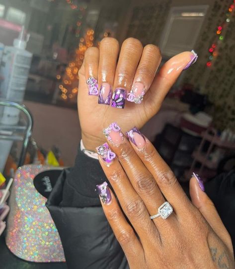 Purple Birthday Nails, Future Nails, Nails Collection, Girly Acrylic, 2024 Nails, Square Nail Designs, Lavender Nails, Drip Nails, Short Square Nails