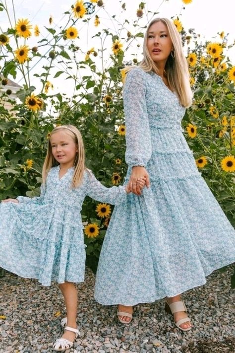 Mommy Daughter Dresses, Blue And White Floral Dress, Estelle Dress, Blue High Low Dress, Forget Me Not Blue, Mom Daughter Outfits, Ivy City Co, Mother Daughter Fashion, Mother Daughter Matching Outfits