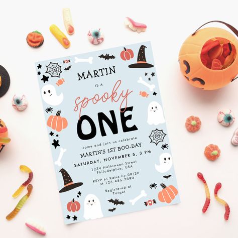 Two Spooky, Halloween First Birthday, Spooky One, Birthday Invitation Card Template, Custom Birthday Invitations, Birthday Napkins, 2nd Birthday Invitations, Halloween Boys, Halloween Invitations