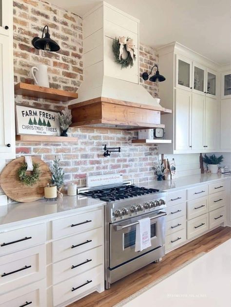 Farmhouse Kitchen Brick Backsplash, Kitchen Brick Backsplash, Kitchen Brick, Brick Kitchen Backsplash, Brick Backsplash Kitchen, Farmhouse Kitchen Backsplash, Brick Kitchen, Brick Backsplash, Kitchen Range Hood