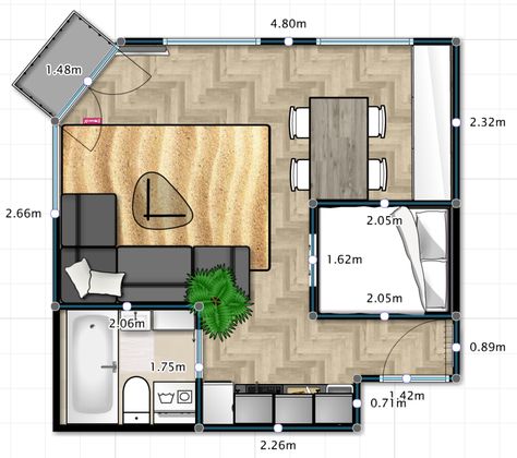 City studio/apartment renovation inspiration. 30 square meters. Create extra storage by elevate the bed 1.10m to ride our fancy bicycle's underneath the bed straight from the entre. Condo Design Plan, 30sqm Condo Design, City Studio Apartment, Small House Floor Plan, Plan Studio, Plan And Elevation, Starter House, Gathering Ideas, Small Condo