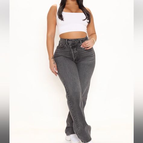 Fashion Nova Crossover Jeans Black Size 5. Originally $39 Never Worn. These Were A Size Too Big For Me. Black Jeans Fashion, Crossover Jeans, Big Pants, Blue Flare Jeans, Flair Jeans, Distressed Mom Jeans, High Waisted Flare Jeans, Flare Denim Jeans, 60 Fashion