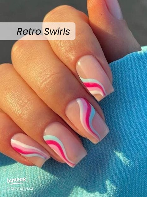 Swirl Nail Art, Wave Nails, Swirl Nails, Spring Nail Designs, Cute Spring Nails, Spring Nail Colors, Lines On Nails, Fake Nails With Glue, Bright Nails