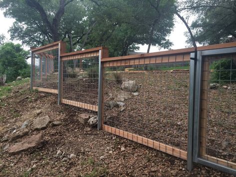 Hillside Fencing, Hog Panel Fencing, Cattle Panel Fence, Driveway Fence, Cedar Park Texas, Panel Fence, Welded Wire Fence, Cattle Panels, Deer Fence