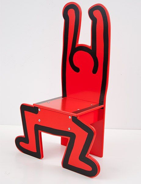 Keith Haring’s wood child’s chair, in red, by Vilac, available at Pop Shop; $130. pop-shop.com Kid Chair, Weird Furniture, Children's Furniture, Unique Chair, Red Chair, Art Chair, White Chair, Blue Chair, Chaise Design