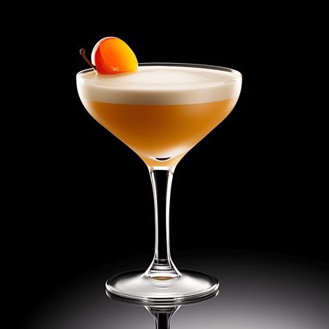 Apricot Lady Cocktail Recipe - The Apricot Lady is a delightful mix of sweet, sour, and fruity flavors. The apricot brandy adds a rich, fruity sweetness, while the lemon juice provides a refreshing tang. The orange liqueur adds a hint of citrus, and the egg white gives the cocktail a smooth, creamy texture. Paradise Cocktail, Bramble Cocktail, Gimlet Cocktail, Ramos Gin Fizz, Apricot Brandy, Orange Liqueur, Peach Puree, Liqueurs Recipes, Aromatic Bitters