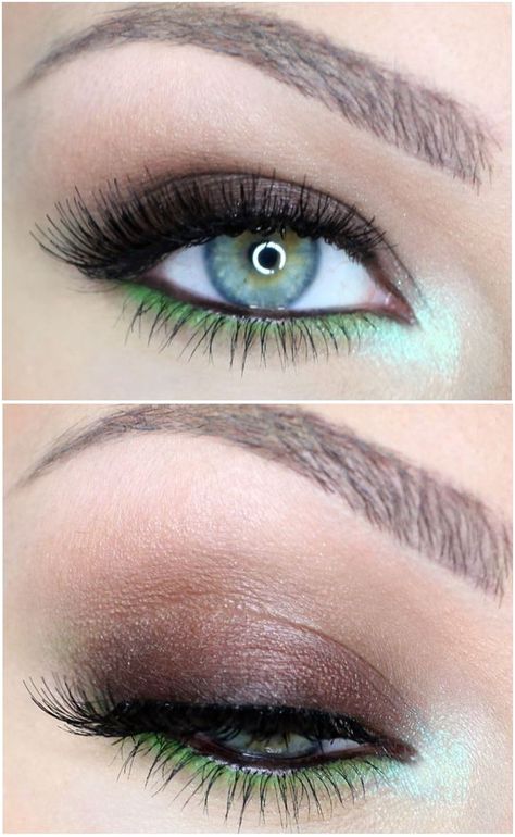 shimmery brown smokey eye, pop of green under the lashline @katosu | #makeup #color no liner Light Eye Makeup, Club Makeup, Brown Smokey Eye, Under Eye Makeup, Concert Hairstyles, Brown Smokey, Prom Makeup Looks, Smokey Eye For Brown Eyes, Simple Makeup Looks