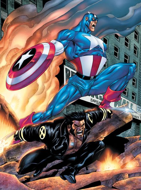 Captain America and Wolverine by Tom Derenick J Scott Campbell, Univers Dc, Scott Campbell, Fairytale Fantasies, Superhero Comics, Marvel Comics Art, Ms Marvel, Marvel Vs, American Comics