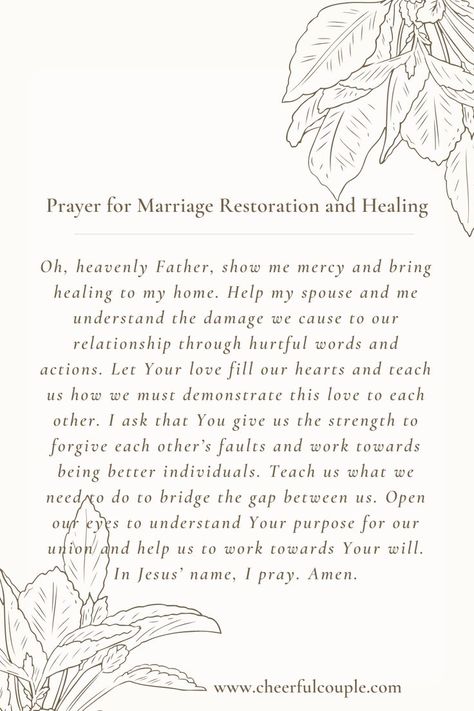 Prayer for Marriage Restoration and Healing Prayers To Pray Over Your Marriage, Prayers To Restore Relationship, Standing For Your Marriage, Prayers For Health And Healing Relationship, Restoring Marriage Quotes, Marriage With God, Prayer For Struggling Marriage, Prayers For Your Marriage, Prayers For Infidelity Marriage