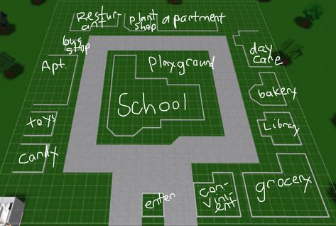 Bloxburg Academy Layout, No Large Plot Town Layout Bloxburg, Blocksburg Town Layout, Bloxburg City Ideas Layout Large Plot, Bloxburg Town Large Plot, Small Plot Town Layout Bloxburg, Blocksburg Town Layout Large Plot, Town Layout Bloxburg Small Plot, Bloxburg City Layouts Large Plot