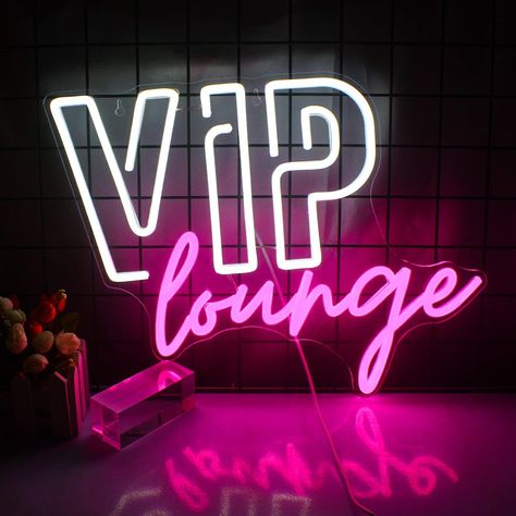 VIP Lounge Neon Sign: The unique design of the VIP Lounge sign creates a fantastic atmosphere for airport, train station, bistro, night clubs, hotel. The neon sign with clear and even light will give your guests an excellent impression. Lounge Sign, Light For Room, Game Room Home, Wall Hanging Lights, Lounge Club, Shop Branding, Vip Lounge, Vip Room, Wall Decor Lights