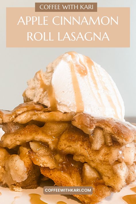 Apple Lasagna, Cinnamon Roll Lasagna, Cinnamon Roll Crust, Cinnamon Roll Apple Pie, Deserts Easy, Apple Treat, Brunch Eggs, Classic Apple Pie, Caramel Drizzle