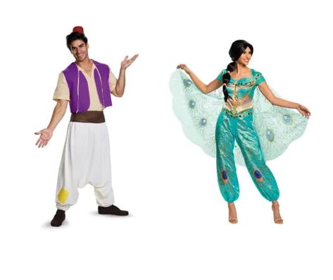 Disney Couple Costumes, Dynamic Duo Costumes, Costume Family, Aladdin Costume, Disney Characters Costumes, Sally Costume, Costume Disney, Duo Costumes, Halloween Party Outfits