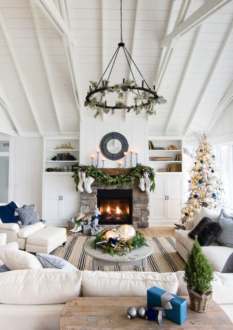 Lily Pad Cottage Home Lily Pad Cottage, Winter Living Room Decor, Winter Living Room, Decor Ideas For Living Room, Blogger Home, Christmas Fireplace Decor, Ideas For Living Room, Christmas Decorations Living Room, White Christmas Decor