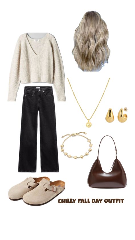 Birkenstock Boston Clogs, Sweater, Gold Jewlery, Black Jeans Black Birkenstocks Outfit, Outfits With Clogs, Birkenstocks Outfits, Fall Day Outfit, Boston Clogs Outfit, Black Clogs Outfit, Black Birkenstocks, Clog Outfit, Birkenstock Boston Clogs