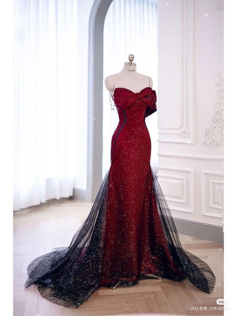 Red Silk Gown Evening Dresses, Red And Black Dress Prom, Red Dress Couture, Pageant Gowns Elegant, Mascarade Ball Dresses, Red Sparkly Prom Dress, Red And Black Prom Dress, Red And Black Gown, Red And Black Dress