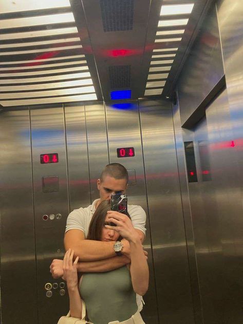 Couples In The Elevator, Couple Poses Elevator, Elevator Mirror Couple Photos, Lift Poses Couple, Hot Mirror Poses Of Couple, Elevator Photoshoot Couple, Couple Elevator Selfie, Elevator Couple Photos, Couple Elevator Pics