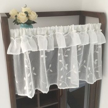 White Half curtain White Flower Embroidered Window Valance Lace Branch Hem Coffee Curtain for Kitchen Cabinet Door A 114|Curtains| - AliExpress Simple Leaf Embroidery, Curtain Designs For Bedroom, Bathroom Window Curtains, Half Curtains, Ruffle Curtains, Small Curtains, Small Window Curtains, Small Window, Curtain Room