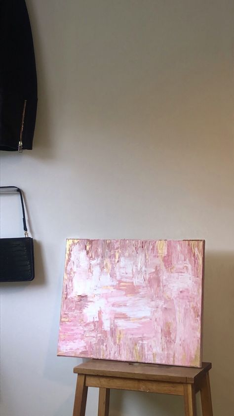 Pink Artwork Paintings, Pink Canvas Paintings Simple, Pink And Gold Painting, Pink Art Painting, Pink Paintings, Pink Canvas Art, Pink Artwork, Pink Abstract Painting, Interior Paintings