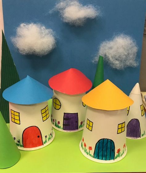 Thanks to Maria at Manhasset PL for sharing this! House Crafts For Toddlers, House Activities For Preschool, House Crafts For Kids, Aktiviti Kanak-kanak, Fairy Village, Preschool Arts And Crafts, Hand Crafts For Kids, Aktivitas Montessori, Diy Crafts For Kids Easy