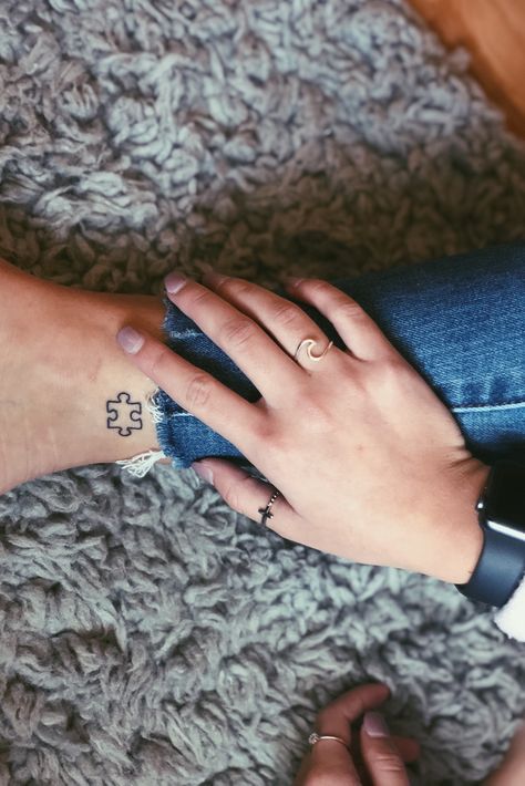 Special Needs Awareness Tattoo, Tattoo Ideas Puzzle Pieces, Small Puzzle Piece Tattoo Simple, Simple Puzzle Piece Tattoo, Puzzle Piece Finger Tattoo, Tiny Puzzle Piece Tattoo, Special Needs Tattoo, Tattoo Puzzle Piece, Austim Tattoos