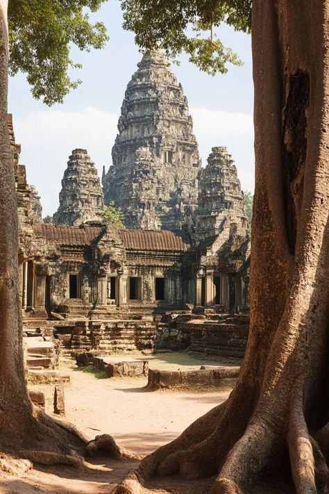 Experience the Grandeur of Angkor Wat 🇰🇭✨ Visit the largest religious monument in the world, Angkor Wat. This stunning temple complex is a symbol of Cambodia's rich cultural heritage. 🌿🛕 #AngkorWat #KhmerEmpire #HistoricalSites #Cambodia Angkor Wat Cambodia, Khmer Empire, Angkor Wat Temple, Building Aesthetic, Travel Moments, Mysterious Places, Hindu Temple, Angkor Wat, A Level Art