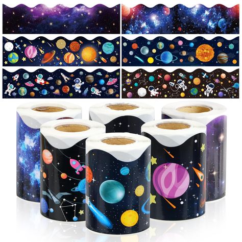 PRICES MAY VARY. Planet Outer Space Theme: These rockets, solar system patterns, galaxy borders make your classroom, home, party mystery and fun, great for intergalactic classroom themes, galaxy science, outer space, night sky and more theme. Adequate Quantity: package includes 6 rolls of science classroom bulletin board borders in 6 styles, adequate quantity and diverse colors can easily meet your various decoration demands. Long Enough for Using: each bulletin board trim measures approx. 32.8 Outer Space Classroom, Decorations For Classroom, Space Theme Classroom, Calendar Bulletin Boards, Space Classroom, Classroom Goals, Classroom Bulletin Board, Outer Space Theme, Bulletin Board Borders