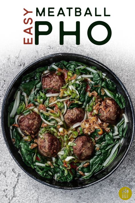 Meatball Pho, Pho Recipe Easy, Vietnamese Breakfast, Pho Soup Recipe, Easy Meatball, Nourish Yourself, Pho Soup, Pho Recipe, Meatballs Easy