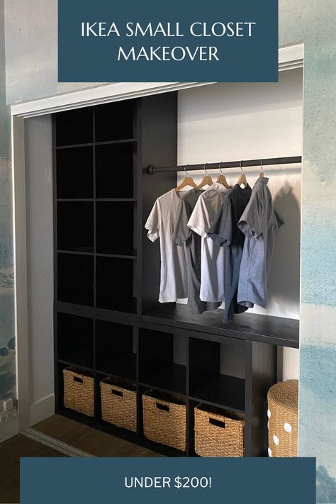 Kallax Closet, Cube Ikea, Small Closet Makeover, Ikea Closet Hack, Ikea Hacks Ideas, Diy Closet Shelves, Closet Transformation, Closet Makeover Diy, Angela Rose