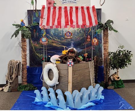 Jungle Cruise Boat Diy, Mystery Island Vbs Decorations, Jungle Journey Vbs 2024, Jungle Journey Vbs, Jungle Vbs, Vbs Jungle, Jungle Theme Decorations, Jungle River, Jungle Cruise