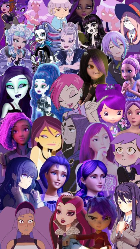 purple haired characters #purple #purplehair #beeandpuppycat #monsterhigh #littlewitchacademia #winxclub #barbie #everafterhigh #toh #raven #6teen #projectsekai #parallax Purple Hair Costume Ideas Halloween, Purple Hair Characters Halloween, Purple Haired Characters, Characters With Purple Hair, Cute Ear Piercings, Bee And Puppycat, Purple Halloween, Halloween Costume Outfits, Halloween Hair