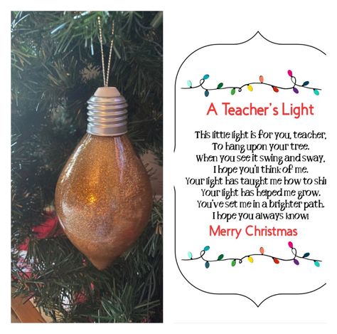 Excited to share the latest addition to my #etsy shop: Teacher ornament | Teacher gift | Personalized Christmas ornament | School gift | Glitter lightbulb ornament | Teacher light ornament #schoolgift #giftforteachers #teachergift #lightbulbornament #glitterornament Appreciation Gifts Diy, Teacher Appreciation Gifts Diy, Light Bulb Ornaments, Ornament Tags, Teacher Ornaments, Kids Christmas Party, Lighted Ornaments, Great Teacher Gifts, Teacher Christmas Gifts