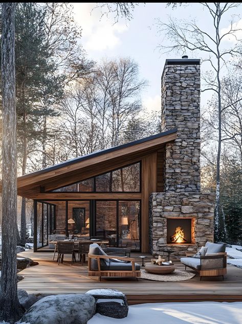 Modern Log Cabins Exterior, Log Cabins Exterior, Cabins Exterior, Hangar Homes, Modern Cabin House, Modern Log Cabins, Garage Guest House, Creek House, A Room With A View