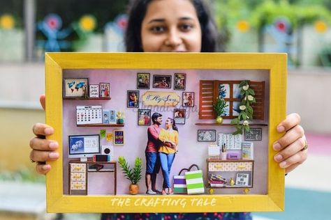 10 Instagram Stores For Wedding Favours & Gifts! | WeddingBazaar Paper Crafts Frame, Latest Gift Ideas, Handmade Wedding Gift Ideas, Wedding Shadow Box Ideas, Box Ideas Gift, Diy Photo Frame Cardboard, Miniature Gifts, Pop Up Frame, Wedding Frame Gift