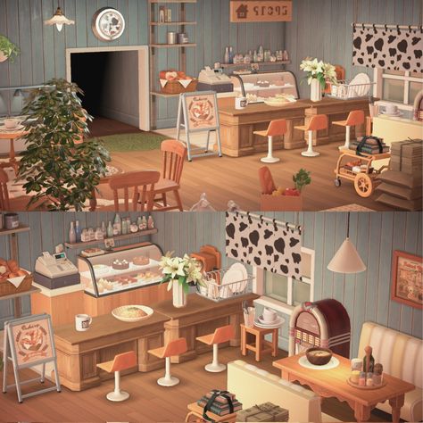 Acnh Bed And Breakfast Ideas, Acnh Rooms, Animal Crossing Cafe, Acnh Christmas, Country Bed, Ac Codes, Cow House, Breakfast Cafe, Animals Crossing