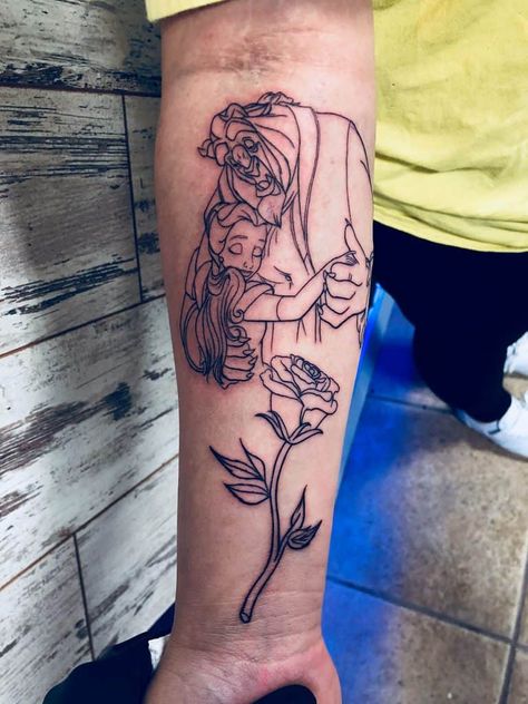 Top 100 Best Beauty and the Beast Tattoos [2020 Inspiration Guide] - Next Luxury Beauty And The Beast Tattoos, The Beast Tattoo, Beast Tattoo, Belle Tattoo, Mirror Tattoos, Beauty And The Beast Tattoo, Inner Forearm Tattoo, Bff Tattoos, Disney Tattoo