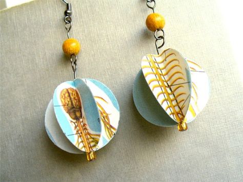 Earrings Crafted Out of Vintage Book Pages | Quirk Books : Publishers & Seekers of All Things Awesome Science Diagram, Recycled Paper Art, Paper Bead Earrings, Recycle Paper, Page Crafts, Recycle Cans, Vintage Book Pages, Vintage Science, Skeleton Earrings