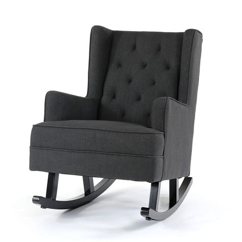 Isla Wingback Rocking Chair Charcoal Black Legs - Black Mango Wingback Rocking Chair, Chair Nursery, Black Nursery, Rocking Armchair, Wooden Rocking Chairs, Rocking Chair Nursery, Nursing Chair, Kids' Furniture, Nursery Chair