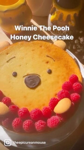 Disney at Home on Instagram: "I wasn’t going to eat it. I was just going to taste it.”-Winnie The Pooh💕 You will definitely want to taste this Honey Cheesecake by @theepicureanmouse, it’s made with a cinnamon graham cracker crust, extra creamy honey cheesecake, topped with fresh raspberries and an extra drizzle of honey. YUM!💖 #disney #winniethepooh #poohbear #poohquotes #disneyquotes #disneyeats #disneyhungry #disneyfood #disneyfoodie #disneykitchen #disneyathome #mydisneyhome #disneyhome #di Disney Dessert Recipes, Cinnamon Graham Cracker Crust, Honey Cheesecake, Disney At Home, Creamy Honey, Disney Desserts, Something Creative, Fresh Raspberries, Easy Baking Recipes Desserts