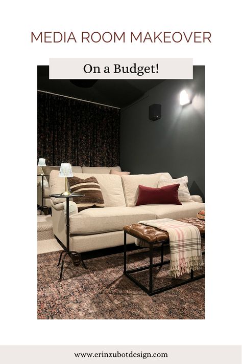 How I made over my theatre room with some simple changes with big impact, and ideas for your own budget-friendly media room! Guest Room Media Room Combo, Small Home Theater Seating, Small Movie Room, Home Theatre Room Ideas, Boho Living Room Decor Ideas, Spare Room Design, Small Room Setup, Media Room Seating, Living Room Home Theater