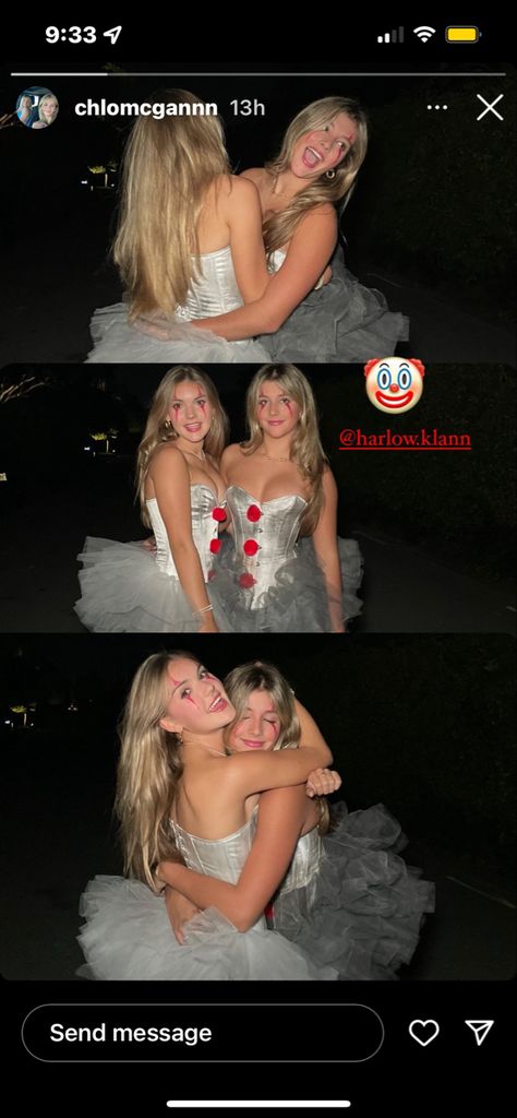 Halloween Pic Inspo Friends, Halloween Costume Insta Pics, Halloween Costume Poses Photo Ideas, Asian And Blonde Duo Costumes, Halloween Duo Pics, Couple College Halloween Costumes, Halloween Poses Photo Ideas With Friends, Halloween Friend Pictures, Clown Duo Costume