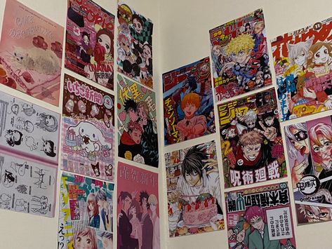 Anime Wall Collage Bedroom, Manga Wall Room, Boxes Reference, Pink Bedroom Design, Space Themed Room, Diy Room Decor For Teens, Otaku Room, Kawaii Room Decor, Pinterest Room Decor