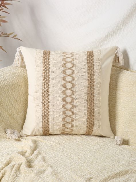 Khaki  Collar  Fabric  Pillowcases Embellished   Home Textile Boho Pillow Covers Solid Colors, Crochet Pillow Cover Boho, Boho Cushion Covers, Neutral Modern Farmhouse, Boho Pillow Covers Society6, Boho Scatter Cushions, Minimalistic Boho, Boho Pillows Brown, Surface Techniques