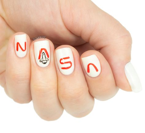 NASA rocket nail art by Katy at Nailed It www.blognailedit.com Rocket Nail Art, Nasa Nails, Design For Nails, Nasa Rocket, Mens Nails, Space Nails, Dye Colors, Nailed It, Hair Dye Colors