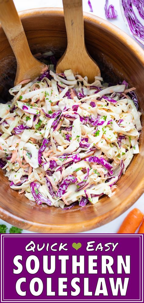 Southern Coleslaw, Cabbage And Carrots, Shredded Cabbage, Pulled Pork Tacos, Homemade Coleslaw, Simple Dressing, Watermelon Feta Salad, Shredded Carrots, Slow Cooker Pulled Pork