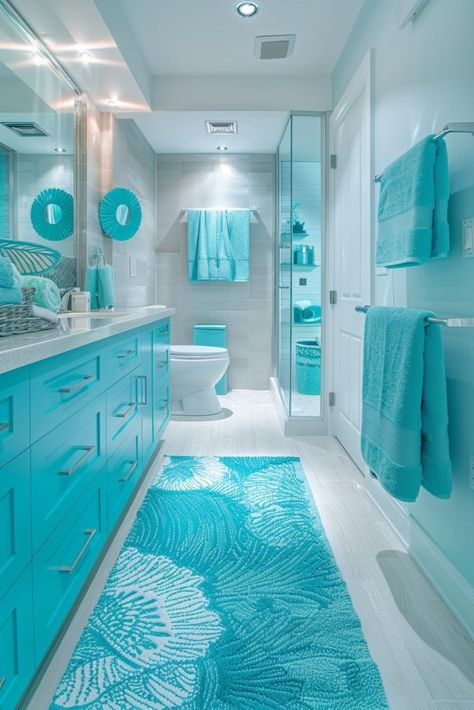 Turquoise Tile Bathroom, Trendy Kitchen Design, Aqua Bathroom, Turquoise Bathroom, Rooms Decoration, Bathroom Makeovers, Blue Bathroom Decor, Turquoise Decor, Turquoise Accents