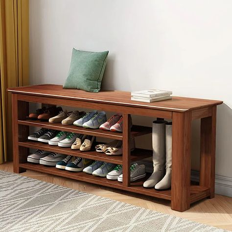 Wildon Home® Gregery Solid Wood Storage Bench | Wayfair Shoe Rack Hallway, Mudroom Hallway, Large Storage Bench, Shoe Storage Bench Entryway, Shoe Bench Entryway, Wood Shoe Storage, Bamboo Shoe Rack, Hallway Closet, Shoe Rack Organizer